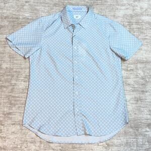 Level Ten Men Medium Blue White Printed 4-way Stretch Button Down Shirt Golf New